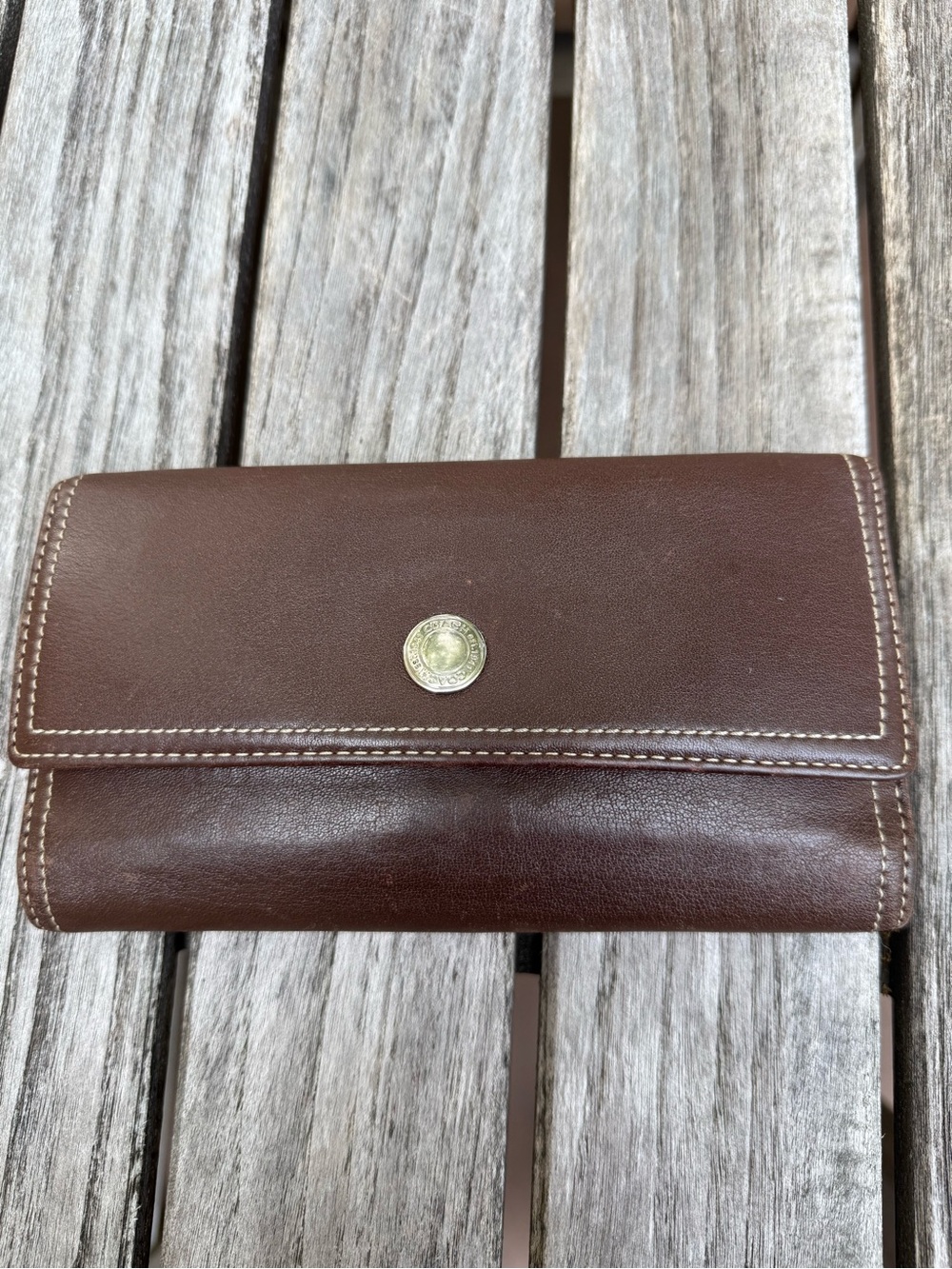 Coach Brown/Pink Leather Snap Wallet